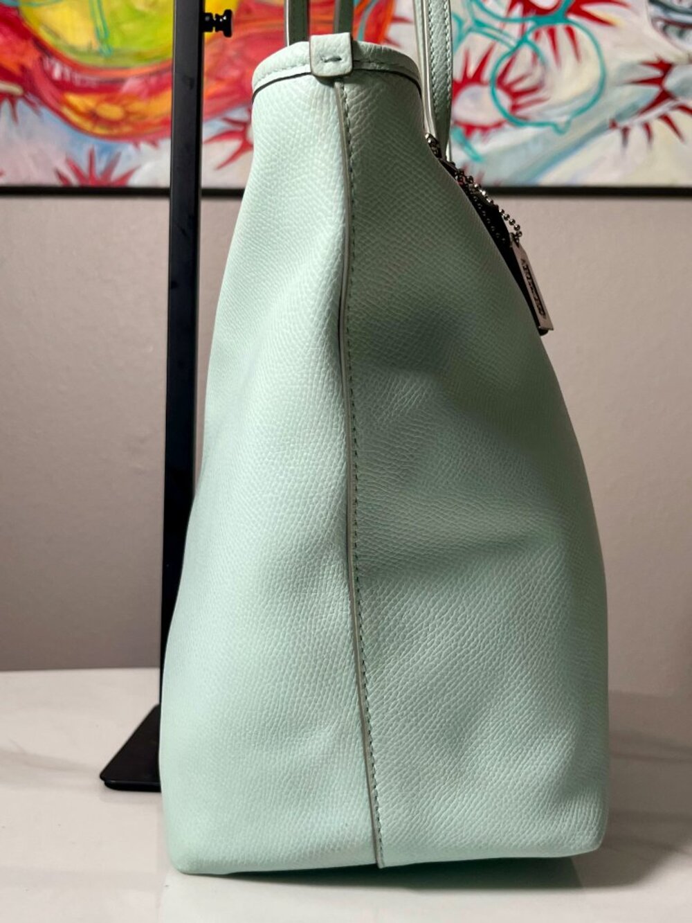 Coach City Zip Tote Seafoam Green Pebbled Leather Tote Shoulder Bag + COA - Picture 4 of 16